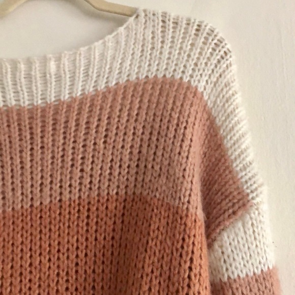 12th Tribe white, mauve pink, orange and red Too Soon knit sweater - Picture 8 of 10
